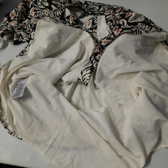 BCBGMAXAZRIA Dress Womens 0 Black White Floral Linen Blend Button Front Midi - Picture 9 of 10